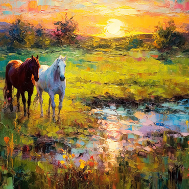 Horses Grazing by Sunset Pond 500 Jigsaw Puzzle 3D Modell