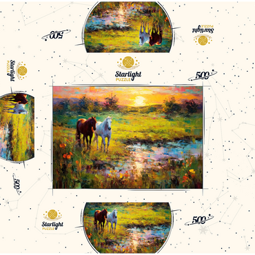 Horses Grazing by Sunset Pond 500 Jigsaw Puzzle box 3D Modell