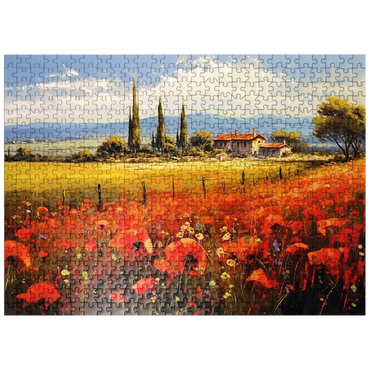 puzzleplate Poppy Fields in Tuscan Countryside 500 Jigsaw Puzzle