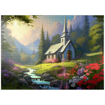 puzzleplate Charming Church in a Mountain Valley 1000 Jigsaw Puzzle