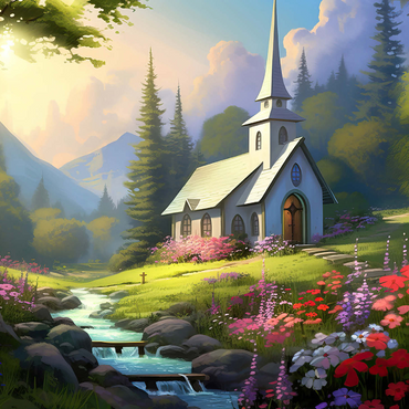 Charming Church in a Mountain Valley 1000 Jigsaw Puzzle 3D Modell