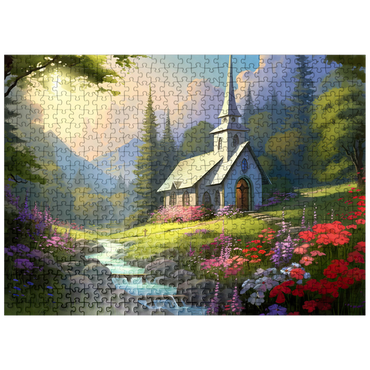 puzzleplate Charming Church in a Mountain Valley 500 Jigsaw Puzzle