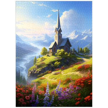 puzzleplate Hilltop Chapel with Mountain Views 1000 Jigsaw Puzzle
