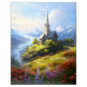 puzzleplate Hilltop Chapel with Mountain Views 100 Jigsaw Puzzle
