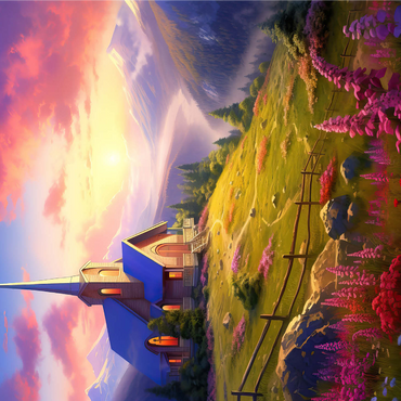 Sunset Chapel with Vibrant Mountain Scenery 1000 Jigsaw Puzzle 3D Modell