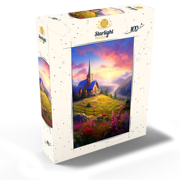 Sunset Chapel with Vibrant Mountain Scenery 100 Jigsaw Puzzle box view2