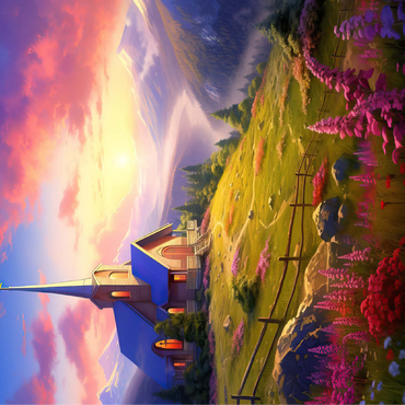 Sunset Chapel with Vibrant Mountain Scenery 100 Jigsaw Puzzle 3D Modell