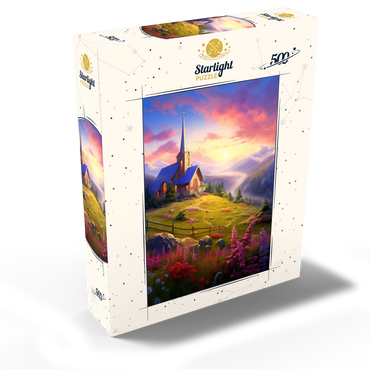 Sunset Chapel with Vibrant Mountain Scenery 500 Jigsaw Puzzle box view2
