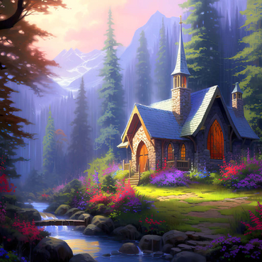 Stone Chapel in Tranquil Forest Clearing 100 Jigsaw Puzzle 3D Modell