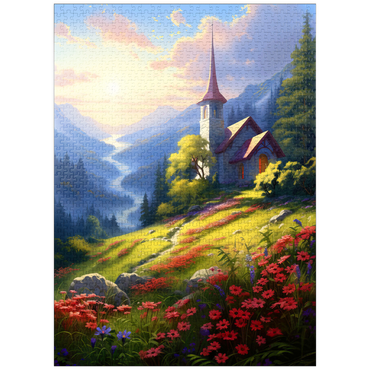 puzzleplate Mountain Chapel with Vibrant Meadow 1000 Jigsaw Puzzle