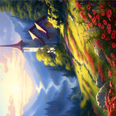 Mountain Chapel with Vibrant Meadow 1000 Jigsaw Puzzle 3D Modell