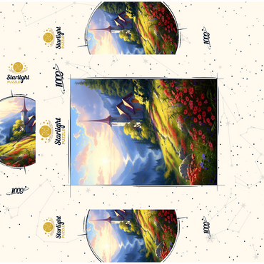 Mountain Chapel with Vibrant Meadow 1000 Jigsaw Puzzle box 3D Modell