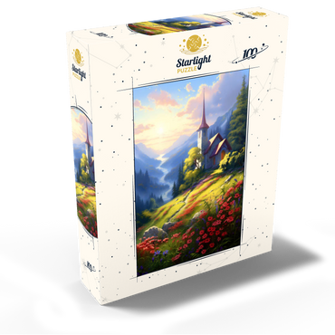 Mountain Chapel with Vibrant Meadow 100 Jigsaw Puzzle box view2