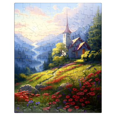 puzzleplate Mountain Chapel with Vibrant Meadow 100 Jigsaw Puzzle