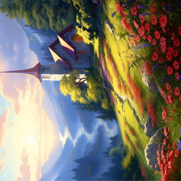 Mountain Chapel with Vibrant Meadow 100 Jigsaw Puzzle 3D Modell