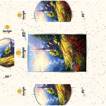 Mountain Chapel with Vibrant Meadow 100 Jigsaw Puzzle box 3D Modell