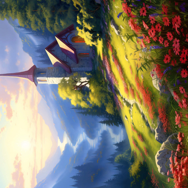 Mountain Chapel with Vibrant Meadow 500 Jigsaw Puzzle 3D Modell