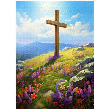 puzzleplate Hilltop Cross with Wildflower Bloom 1000 Jigsaw Puzzle
