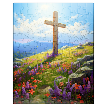 puzzleplate Hilltop Cross with Wildflower Bloom 100 Jigsaw Puzzle