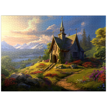 puzzleplate Charming Stone Chapel in Mountain Valley 1000 Jigsaw Puzzle