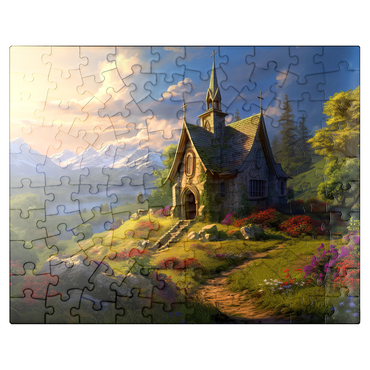 puzzleplate Charming Stone Chapel in Mountain Valley 100 Jigsaw Puzzle