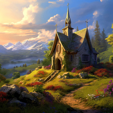 Charming Stone Chapel in Mountain Valley 100 Jigsaw Puzzle 3D Modell