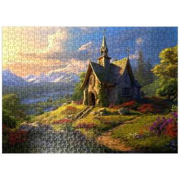 puzzleplate Charming Stone Chapel in Mountain Valley 500 Jigsaw Puzzle
