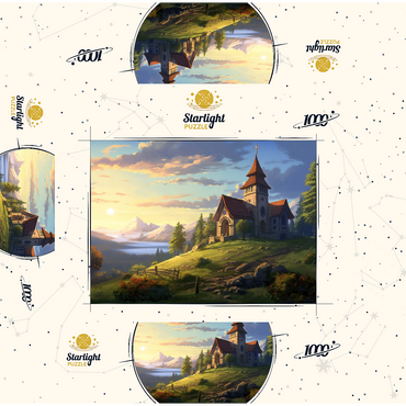 Hillside Chapel with Mountain Sunset 1000 Jigsaw Puzzle box 3D Modell