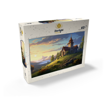 Hillside Chapel with Mountain Sunset 100 Jigsaw Puzzle box view2