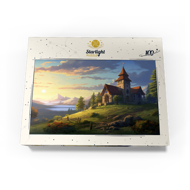 Hillside Chapel with Mountain Sunset 100 Jigsaw Puzzle box view3