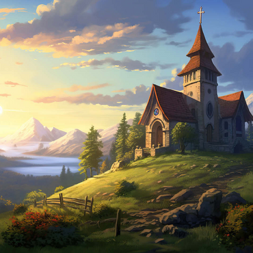 Hillside Chapel with Mountain Sunset 100 Jigsaw Puzzle 3D Modell