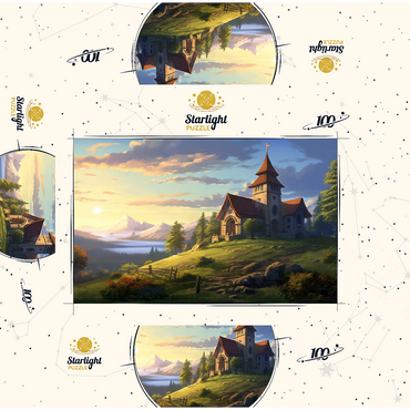 Hillside Chapel with Mountain Sunset 100 Jigsaw Puzzle box 3D Modell