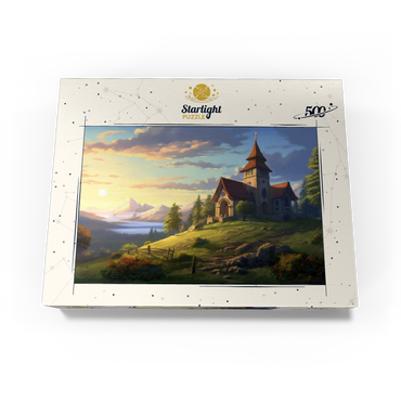 Hillside Chapel with Mountain Sunset 500 Jigsaw Puzzle box view3