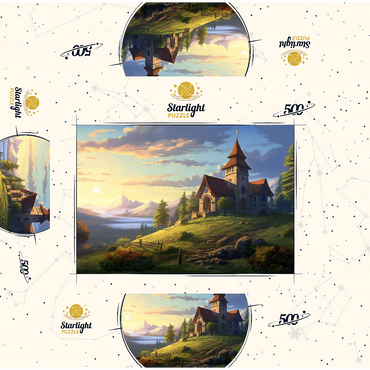 Hillside Chapel with Mountain Sunset 500 Jigsaw Puzzle box 3D Modell