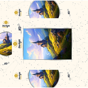 Mountain Chapel with Winding River View 100 Jigsaw Puzzle box 3D Modell