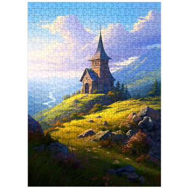 puzzleplate Mountain Chapel with Winding River View 500 Jigsaw Puzzle