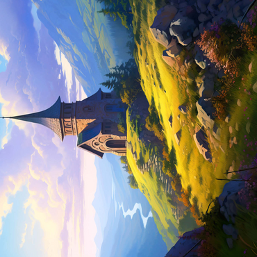 Mountain Chapel with Winding River View 500 Jigsaw Puzzle 3D Modell