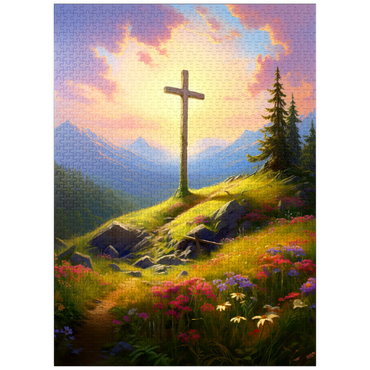 puzzleplate Sunlit Cross on Mountain Meadow 1000 Jigsaw Puzzle