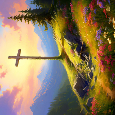 Sunlit Cross on Mountain Meadow 1000 Jigsaw Puzzle 3D Modell