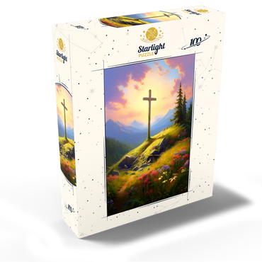 Sunlit Cross on Mountain Meadow 100 Jigsaw Puzzle box view2