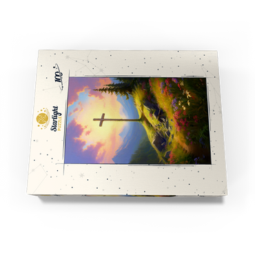 Sunlit Cross on Mountain Meadow 100 Jigsaw Puzzle box view3