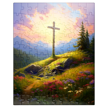 puzzleplate Sunlit Cross on Mountain Meadow 100 Jigsaw Puzzle