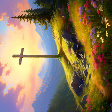 Sunlit Cross on Mountain Meadow 100 Jigsaw Puzzle 3D Modell