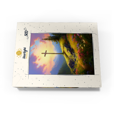 Sunlit Cross on Mountain Meadow 500 Jigsaw Puzzle box view3