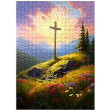 puzzleplate Sunlit Cross on Mountain Meadow 500 Jigsaw Puzzle