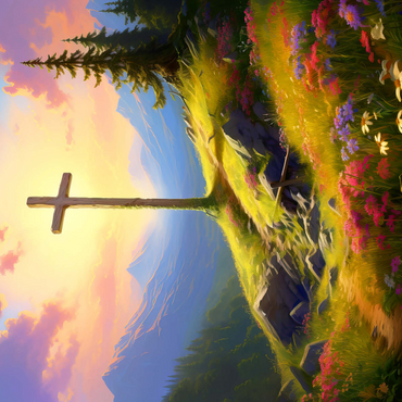 Sunlit Cross on Mountain Meadow 500 Jigsaw Puzzle 3D Modell