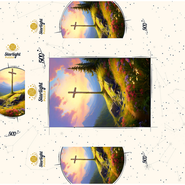 Sunlit Cross on Mountain Meadow 500 Jigsaw Puzzle box 3D Modell