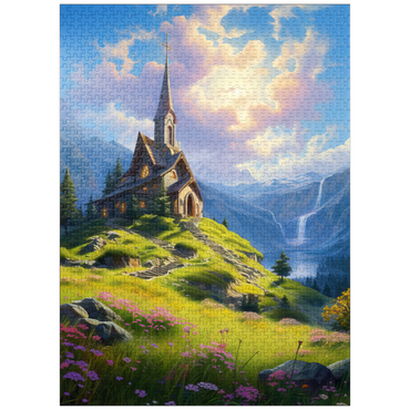 puzzleplate Chapel on a Sunlit Mountain 1000 Jigsaw Puzzle