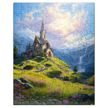 puzzleplate Chapel on a Sunlit Mountain 100 Jigsaw Puzzle
