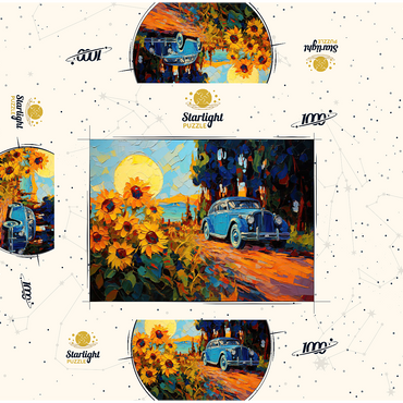 Vintage Car and Sunflower Field Sunset 1000 Jigsaw Puzzle box 3D Modell